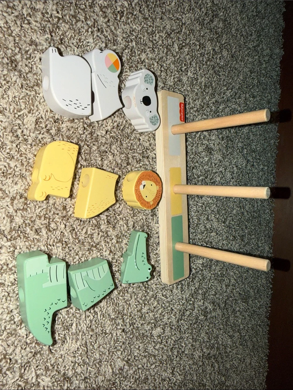 Fisher-Price Wooden Stacking Animals - Green, Yellow, White